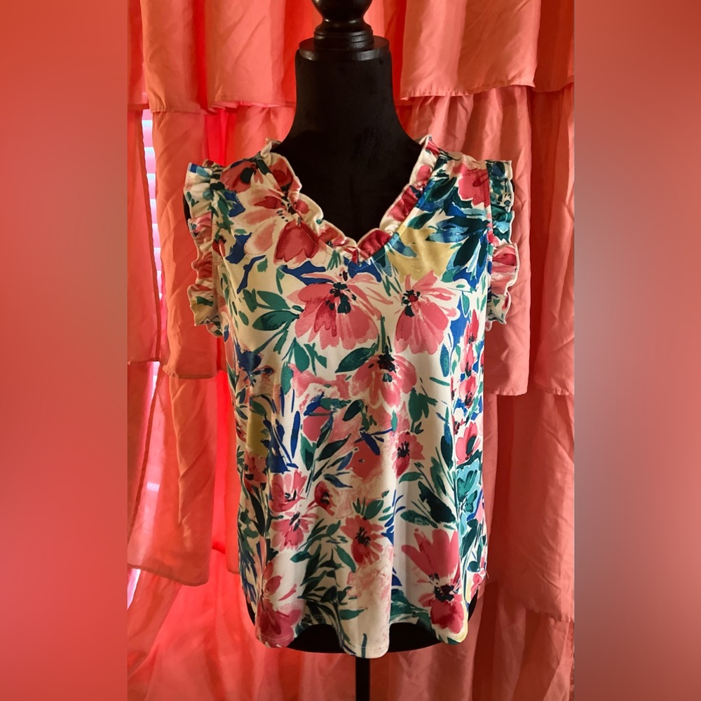 Floral Ruffle Sleeve Top